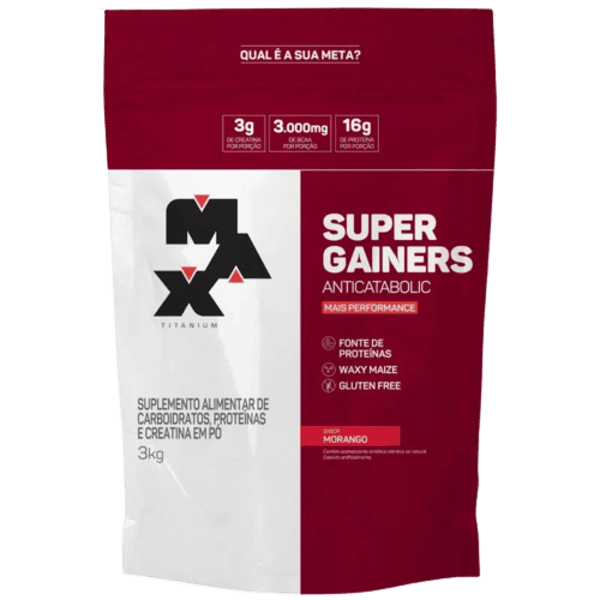 1001973370 SUPER GAINERS - SACO 3KG - MORANGO - Imagem 1